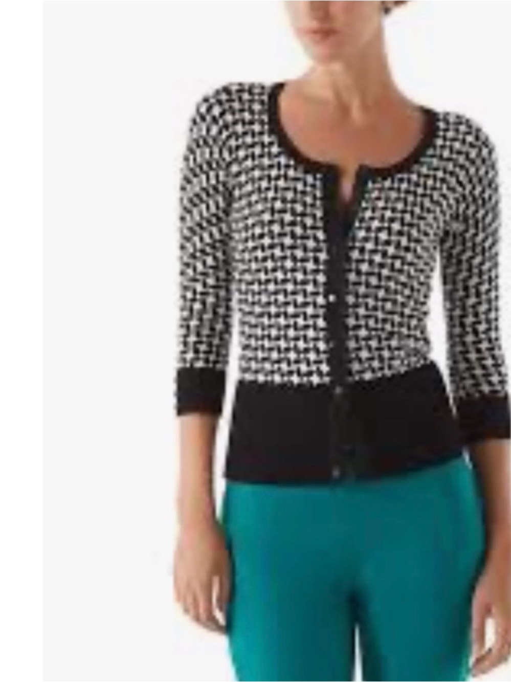 White House Black Market Black and White Button-Front Cardigan